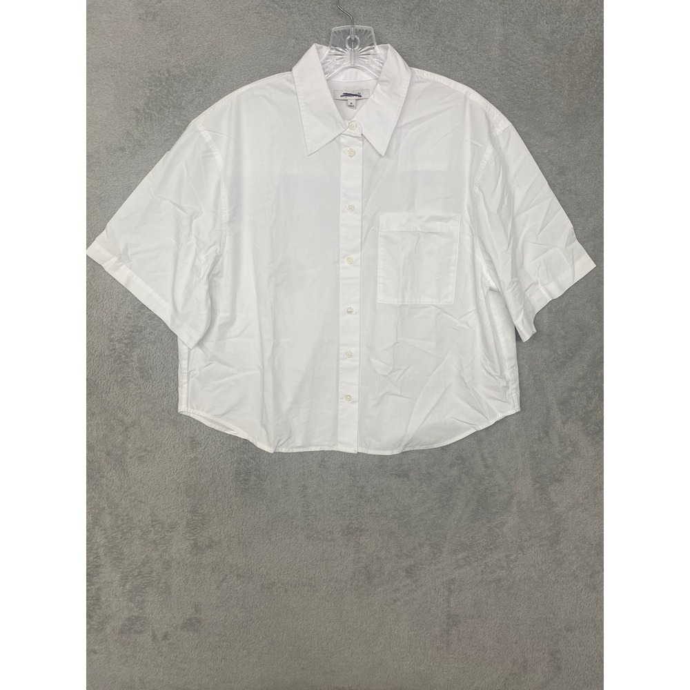 Madewell Top Medium White Straight Hem Short Sleeve Shirt in Poplin Button NZ454 - Picture 4 of 11